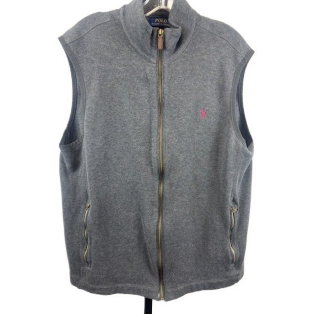Polo Ralph Lauren Fleece Sweater Vest Men's Size Large Heather Gray Full Zip